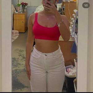 SHEIN Pink Sleeveless Fitted Crop Tank Top